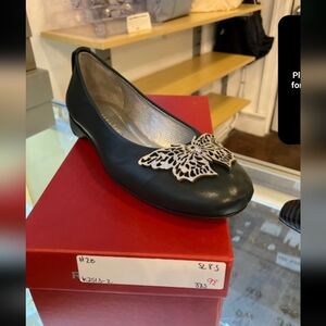 Robert Zur Black Flats with Butterfly Accent